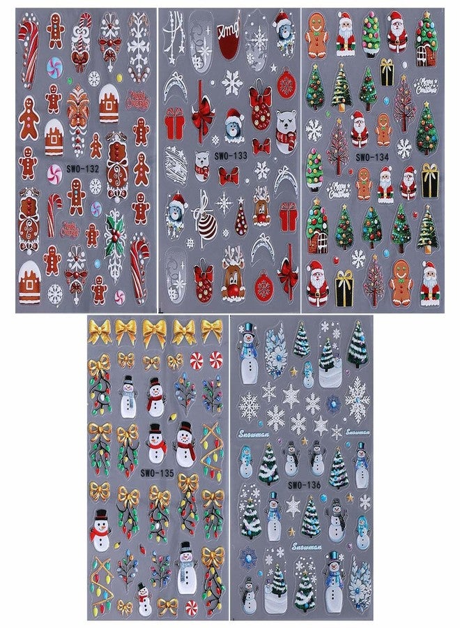 SWEET TREND 5 Sheets Christmas Nail Stickers: Cute Santa Claus Snowman Reindeer Gingerbread Man Xmas Lights Snowflakes Design - Self Adhesive Winter Nail Decals – Holiday Nail Art Supplies for DIY Manicure Gift - Image 2